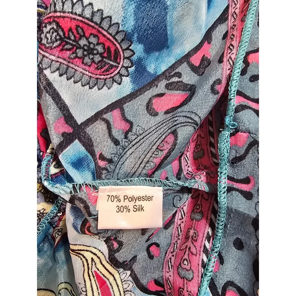 White Waves Bohemian Silk Blend Patchwork Maxi Dress Floral Paisley Tassel Blue - Picture 5 of 11